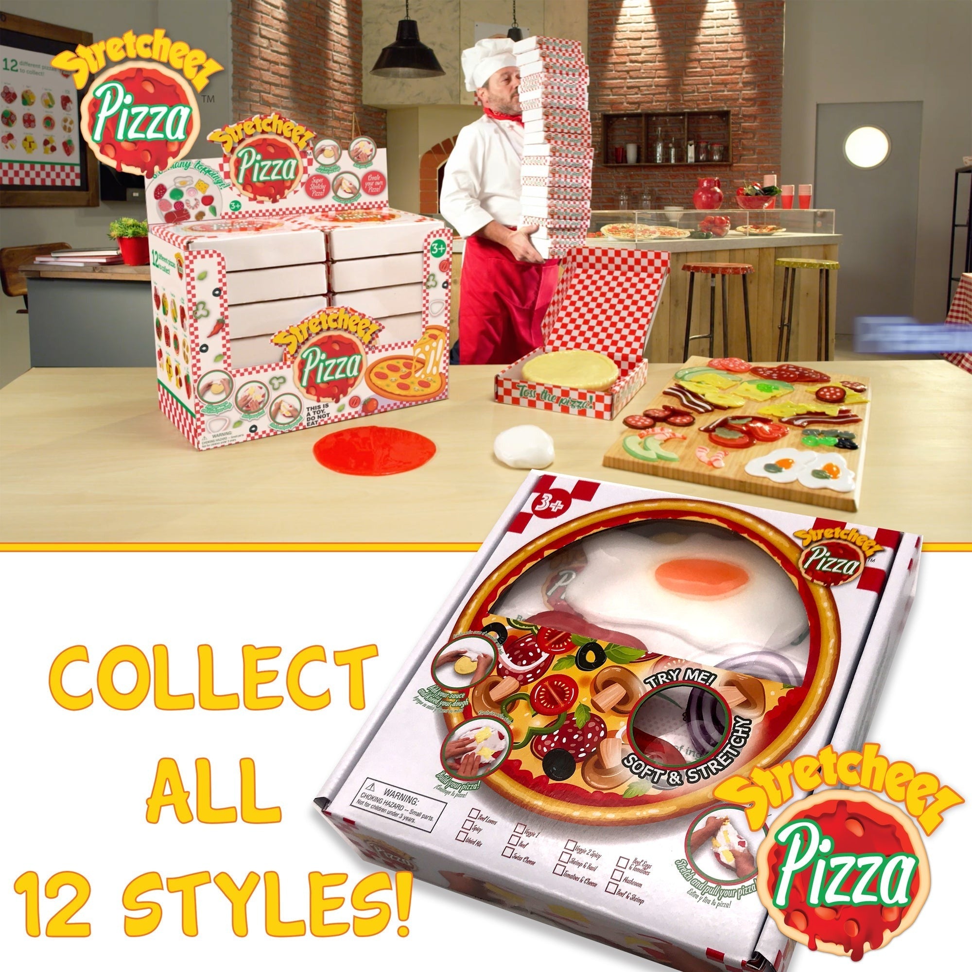 Stretcheez Pizza Playset - Surprise Toppings and Styles - Stretchy Toy Food for Creative Roleplay, Ages 3+