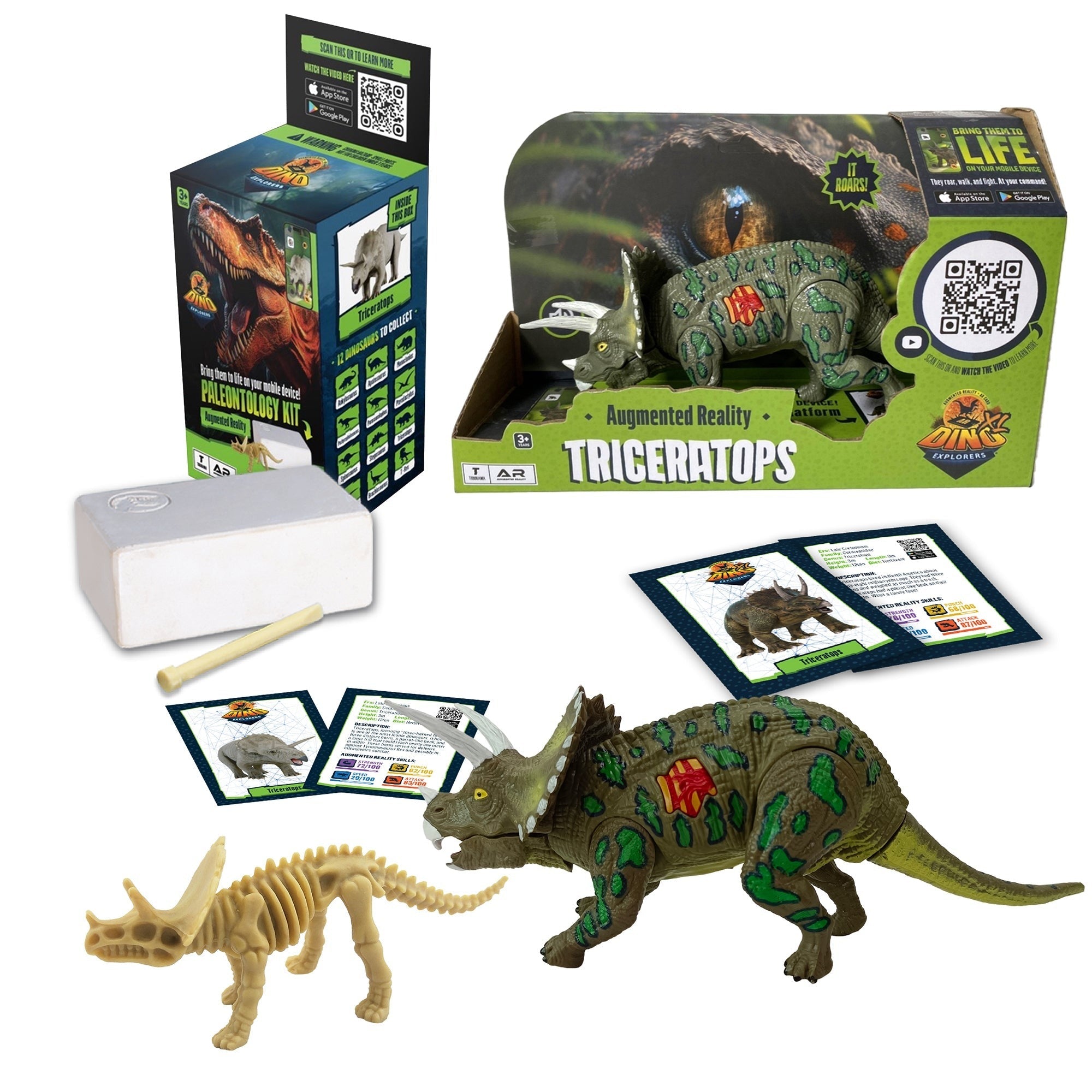Dino Explorers AR Dinosaur XL & Brick Combo - 10" Triceratops Sound Figure