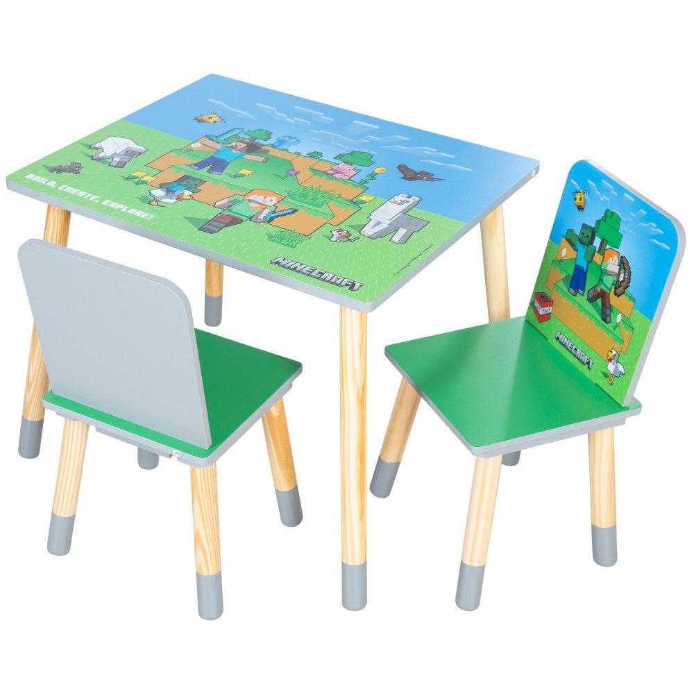 Minecraft Adventure Kids Wooden Table & 2 Chairs Set - Green & Blue