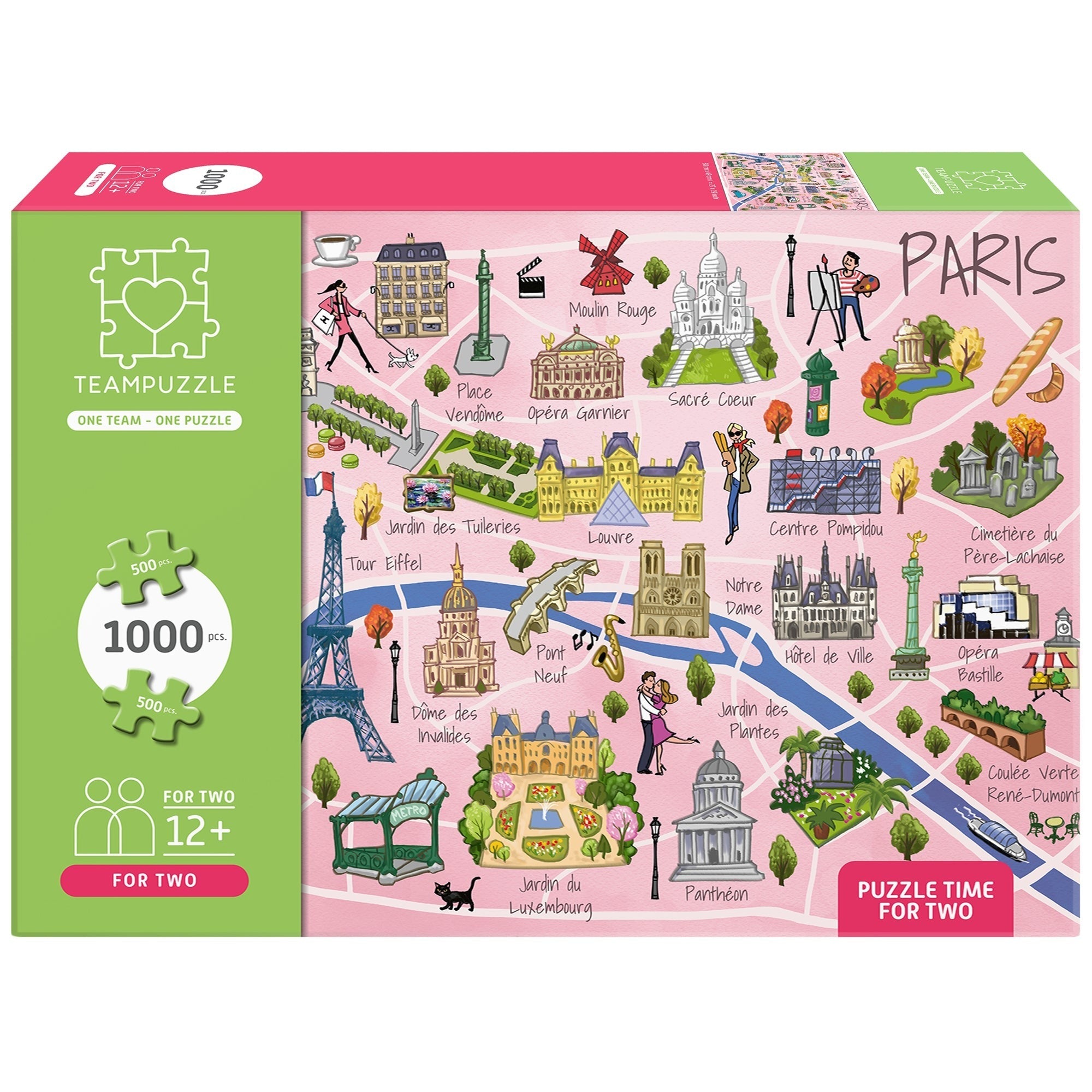 TEAMPUZZLE Paris 1,000-Piece Cooperative Puzzle, 2 Sections, 27 x 19-Inch