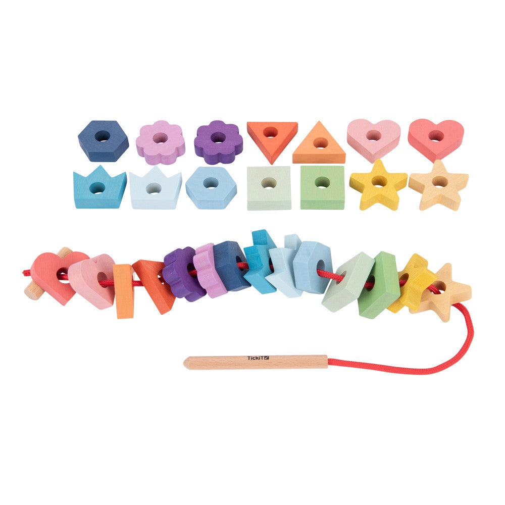 TickiT Rainbow Wooden Lacing Shapes - Educational Color and Shape Sorting Toy