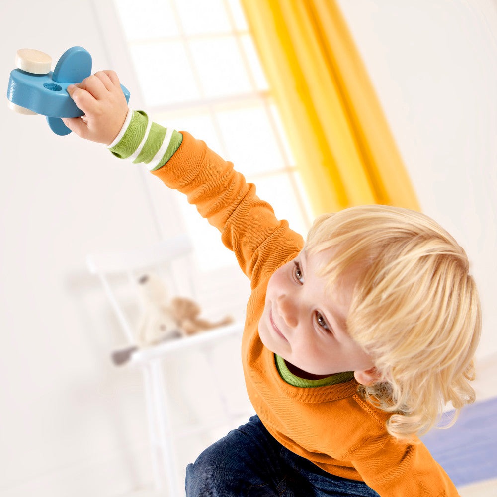 Hape Sky High Wooden Little Plane - Blue