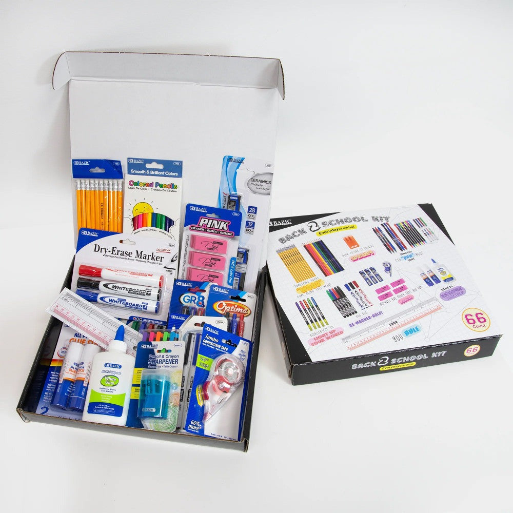 BAZIC Products Ultimate School Supply Kit, 66 Pieces for K-12 Students