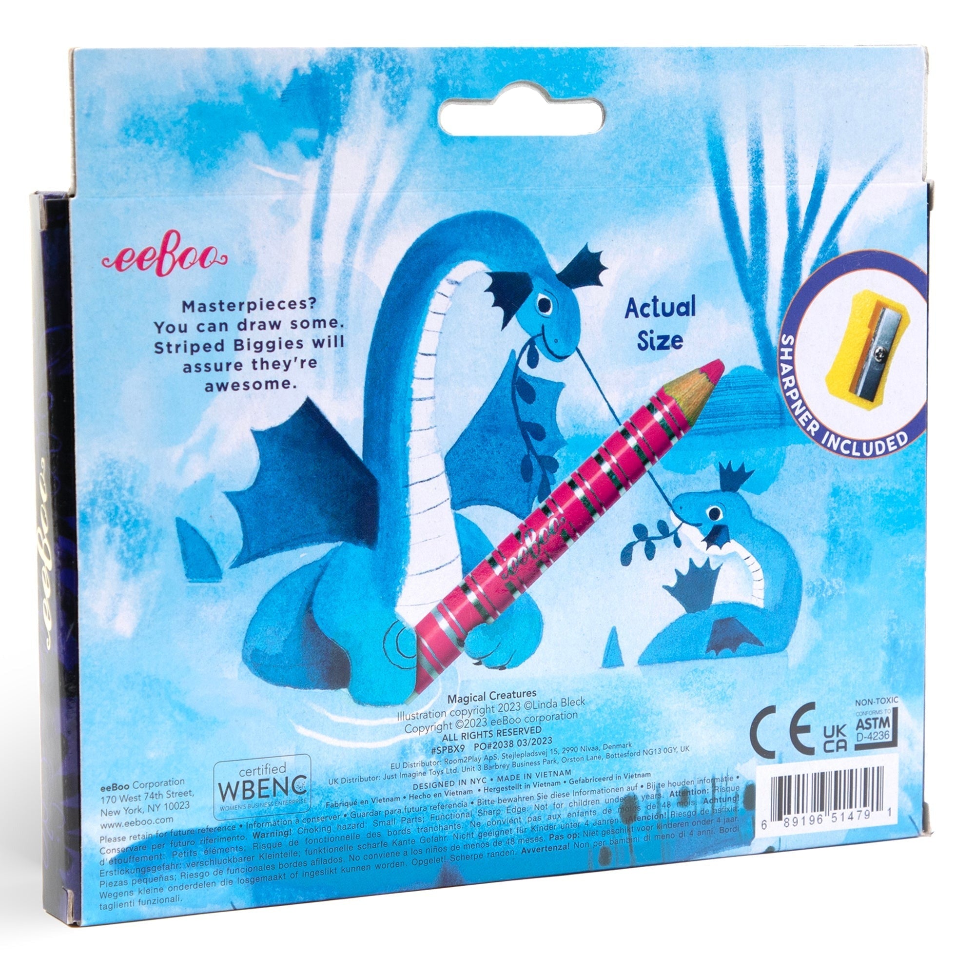 eeBoo Magical Creatures Biggies Color Pencils 12-Piece Set With Fluorescent And Metallic Colors