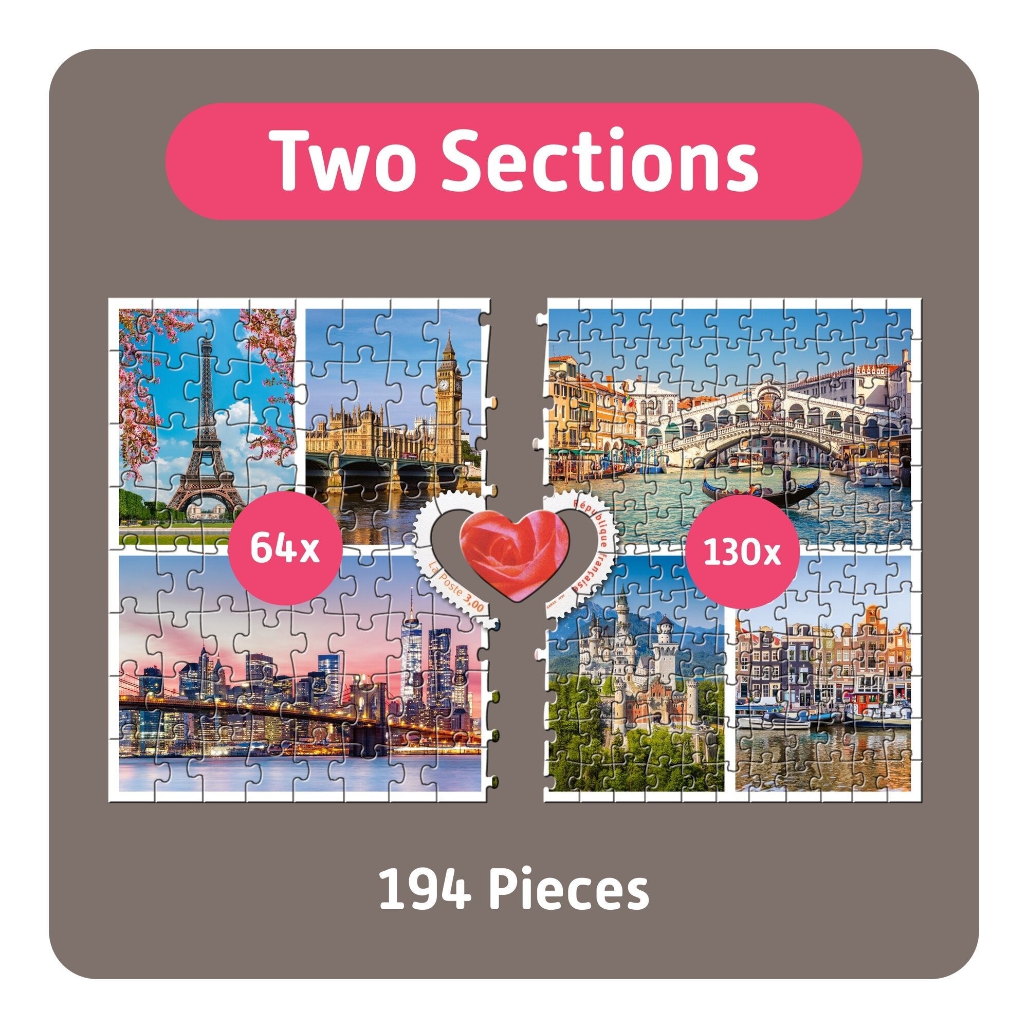 TeamPuzzle Cities 194-Piece Cooperative Puzzle, 2 Difficulty Levels, 19 x 13"