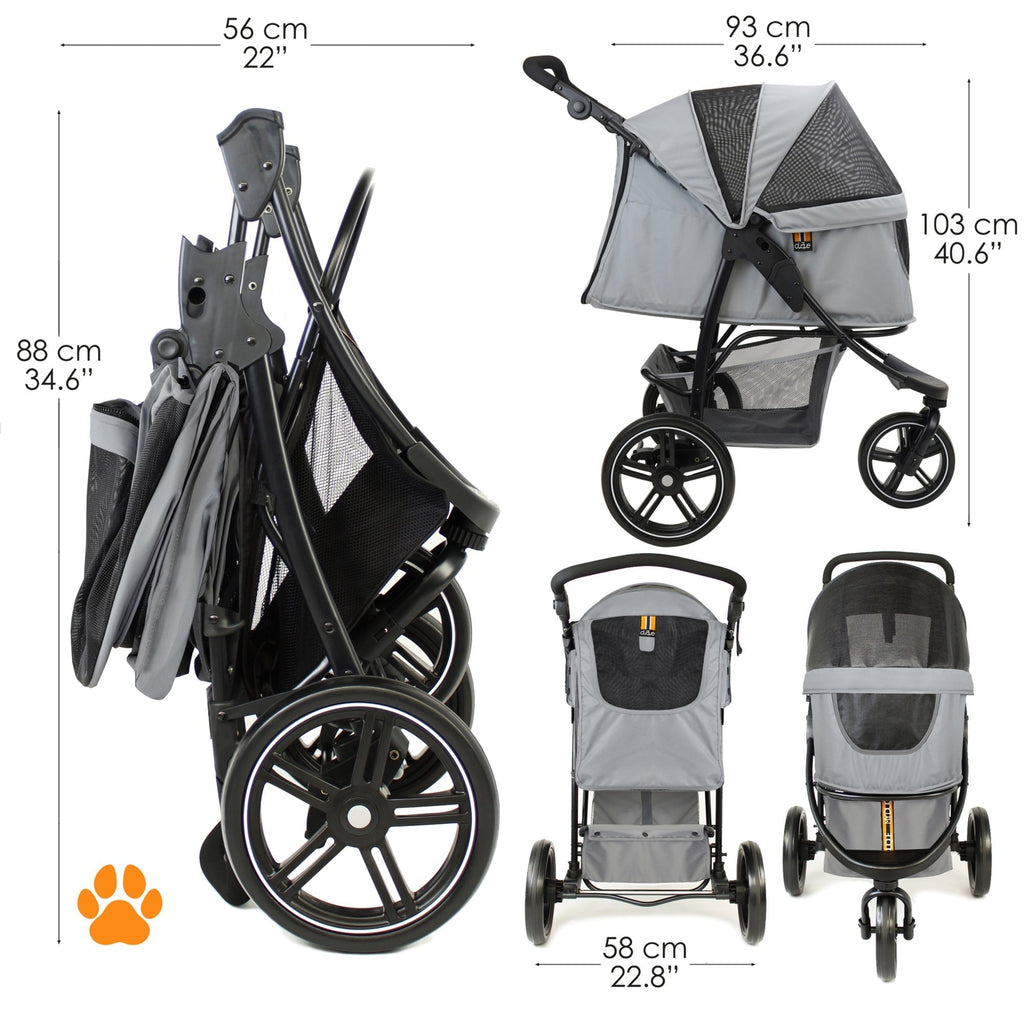 My Duque Cooper Dog Stroller 3-Wheeler - Grey - Pets Up to 33 Lbs