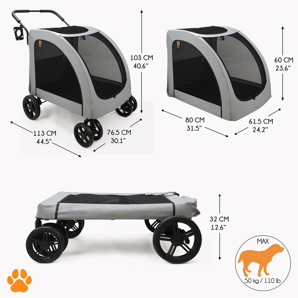 My Duque Chester Pet Stroller With Rain Cover - Dogs Up to 110 lbs, Grey