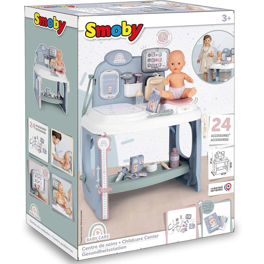 Smoby Baby Childcare Center Playset - Pastel with 24 Medical Toy Accessories, for Kids Age 3+