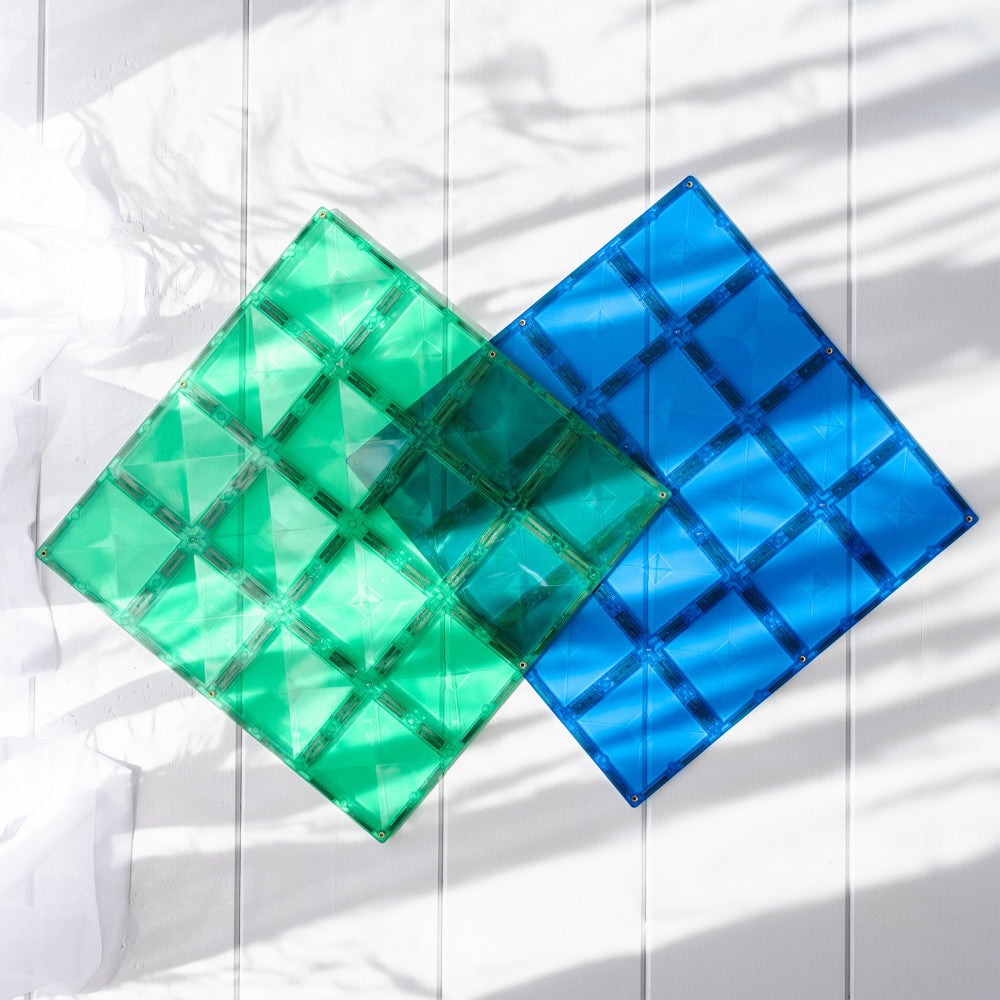 Connetix Magnetic Tiles Rainbow Blue & Green Base Plate Set, 2 Pieces