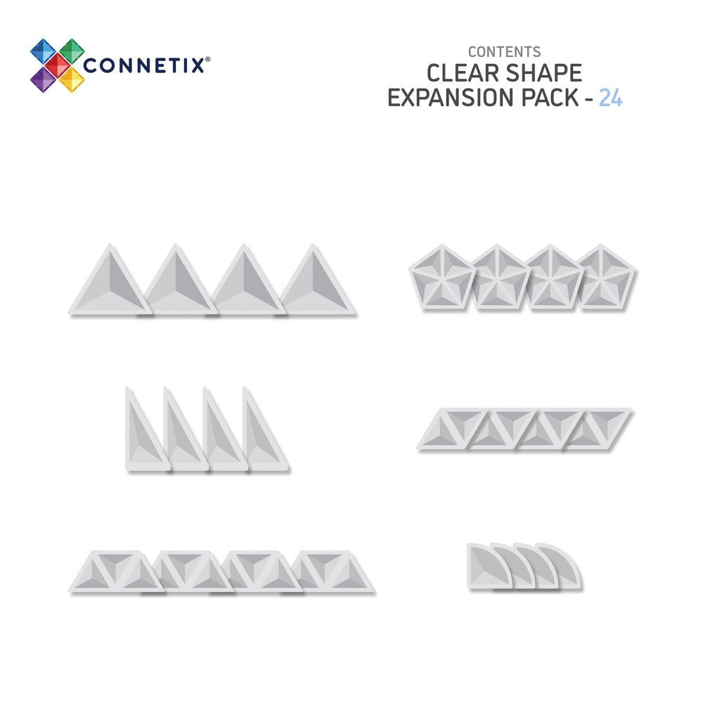 Connetix Magnetic Tiles Clear Shape Expansion Pack, 24 Pieces