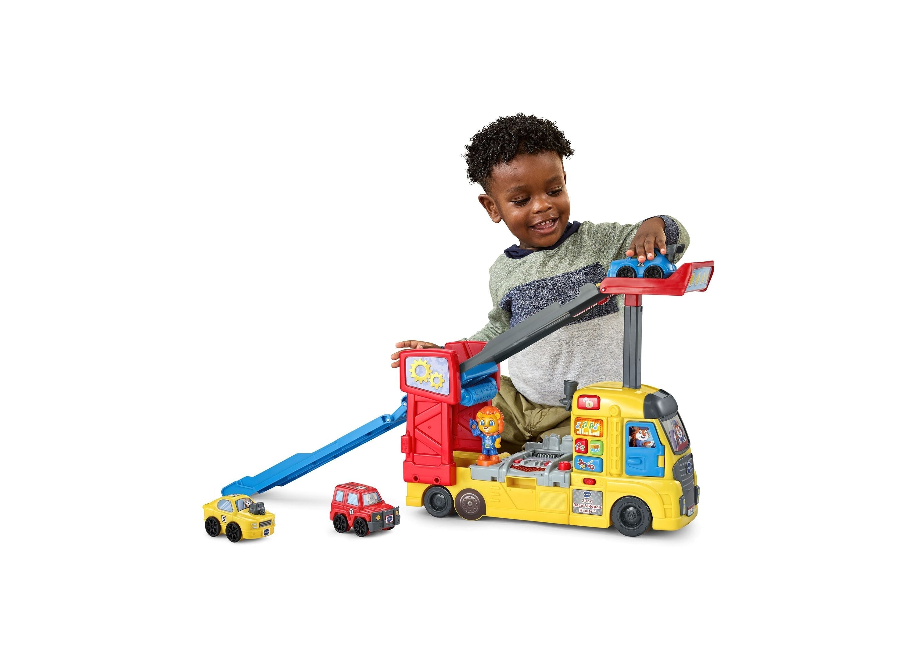 VTech 3-in-1 Race & Repair Hauler Interactive Learning Vehicle Playset