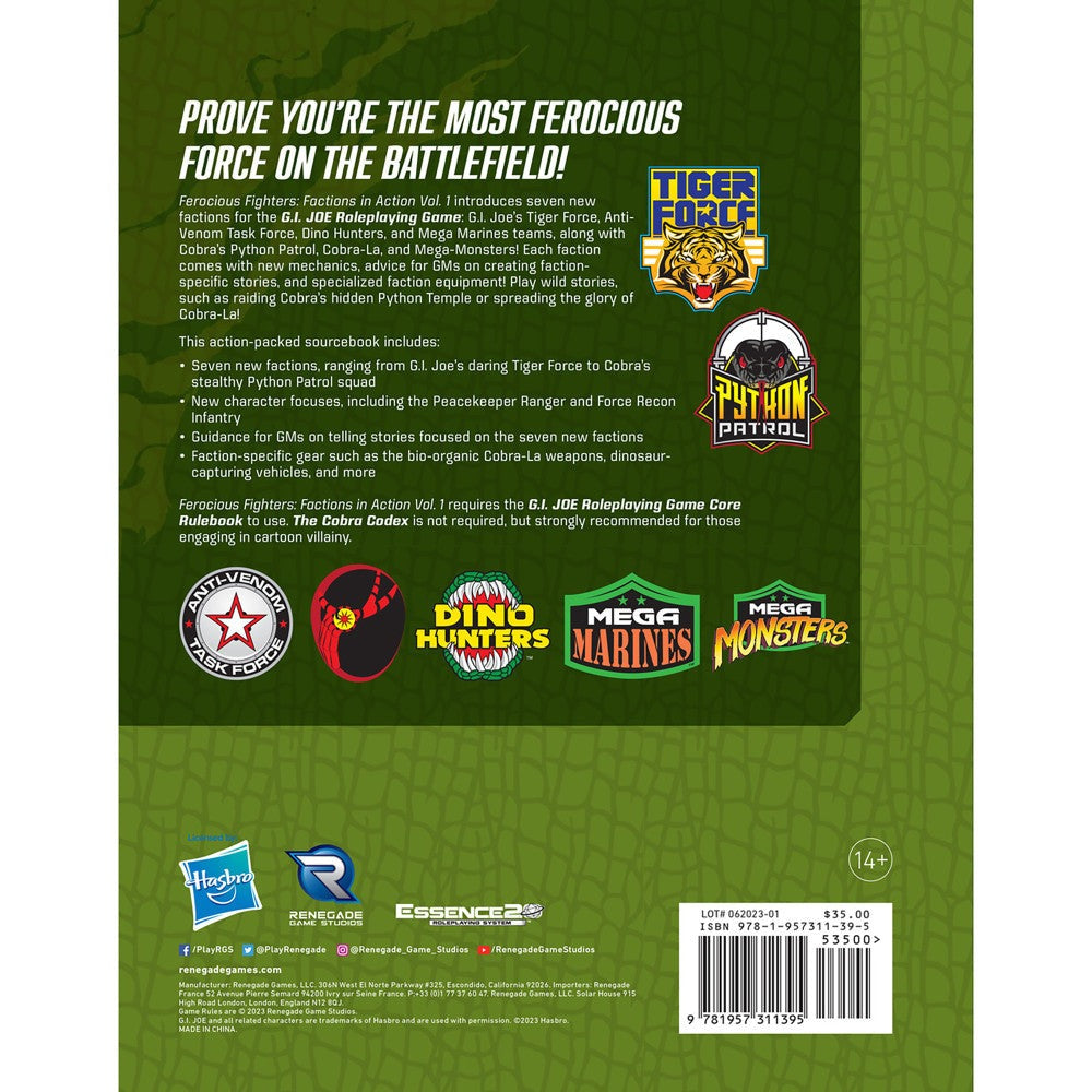 Renegade Games Studios G.I. JOE RPG Ferocious Fighters Sourcebook