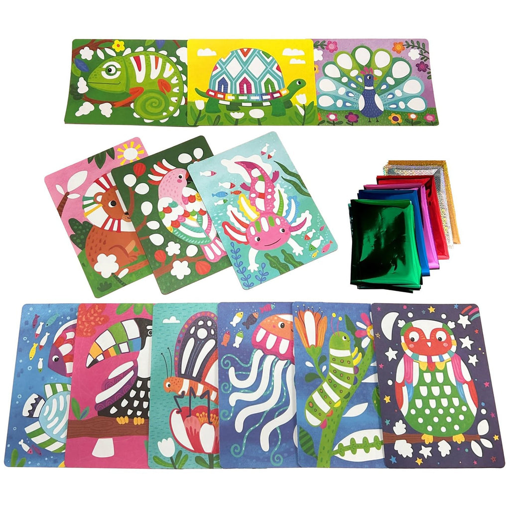 OOLY Awesome Animals Foil Art & Coloring Set - 12 Double-Sided Pages