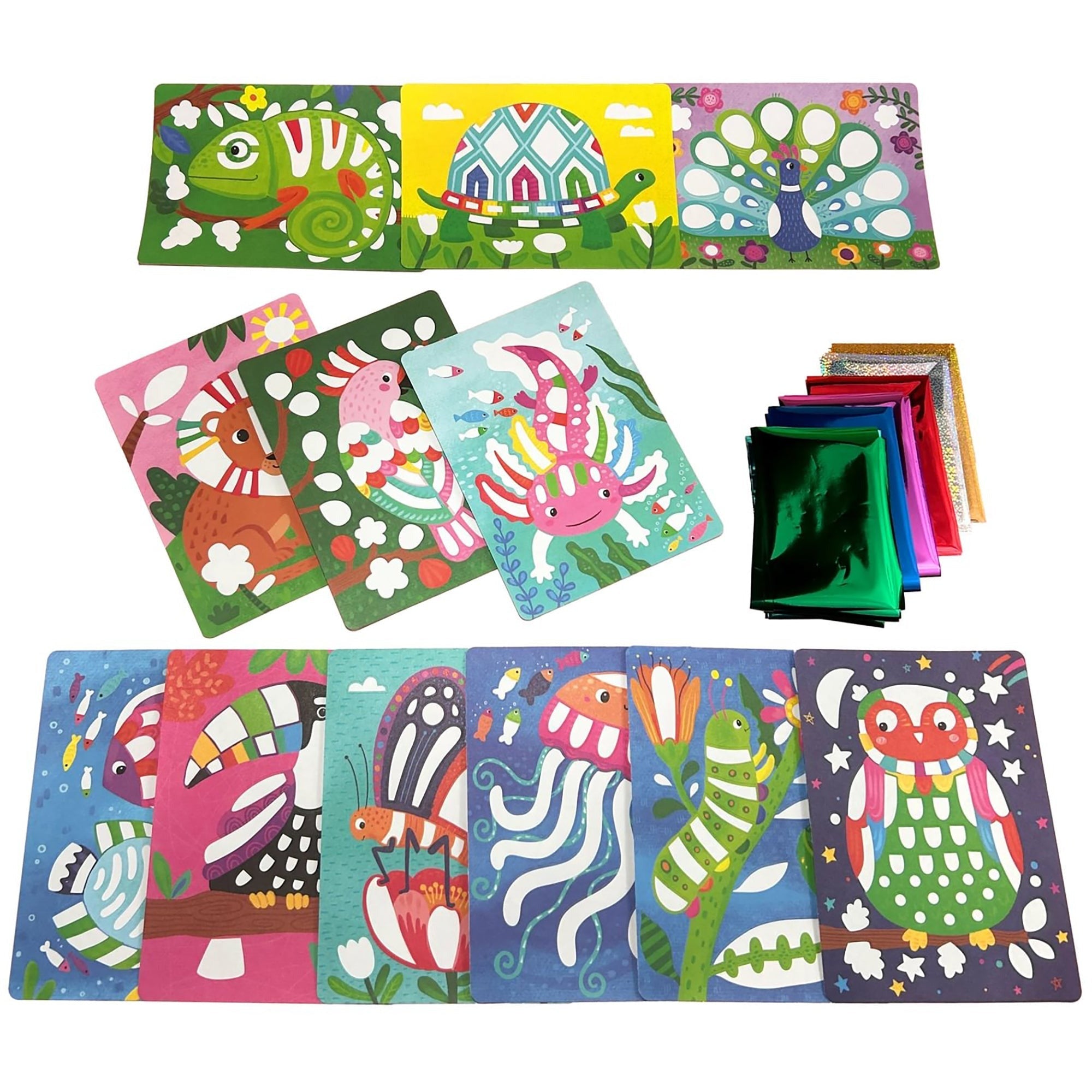 OOLY Awesome Animals Foil Art & Coloring Set - 12 Double-Sided Pages
