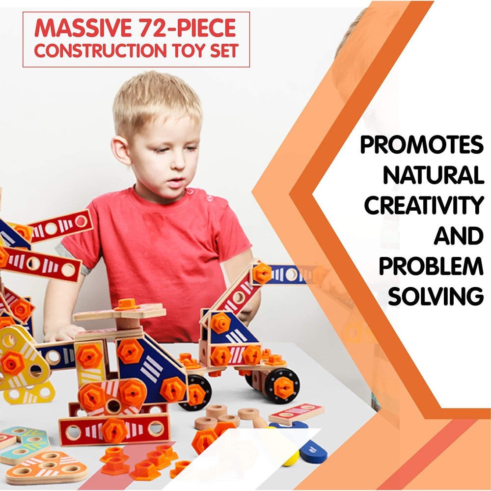 LEO & FRIENDS 72-Piece Wooden Builder Construction Set - Sustainable Play