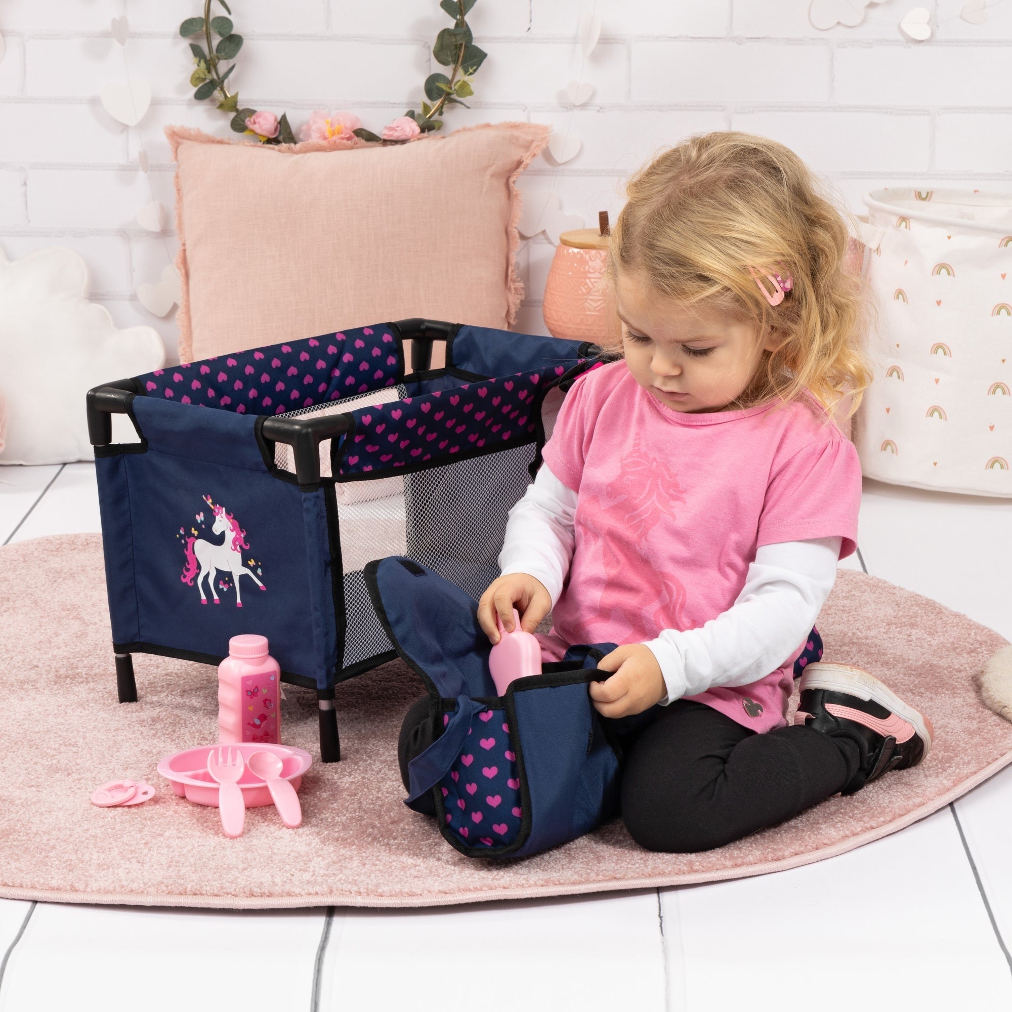 Bayer Design Doll Travel Set with Navy-Pink-Unicorn Theme