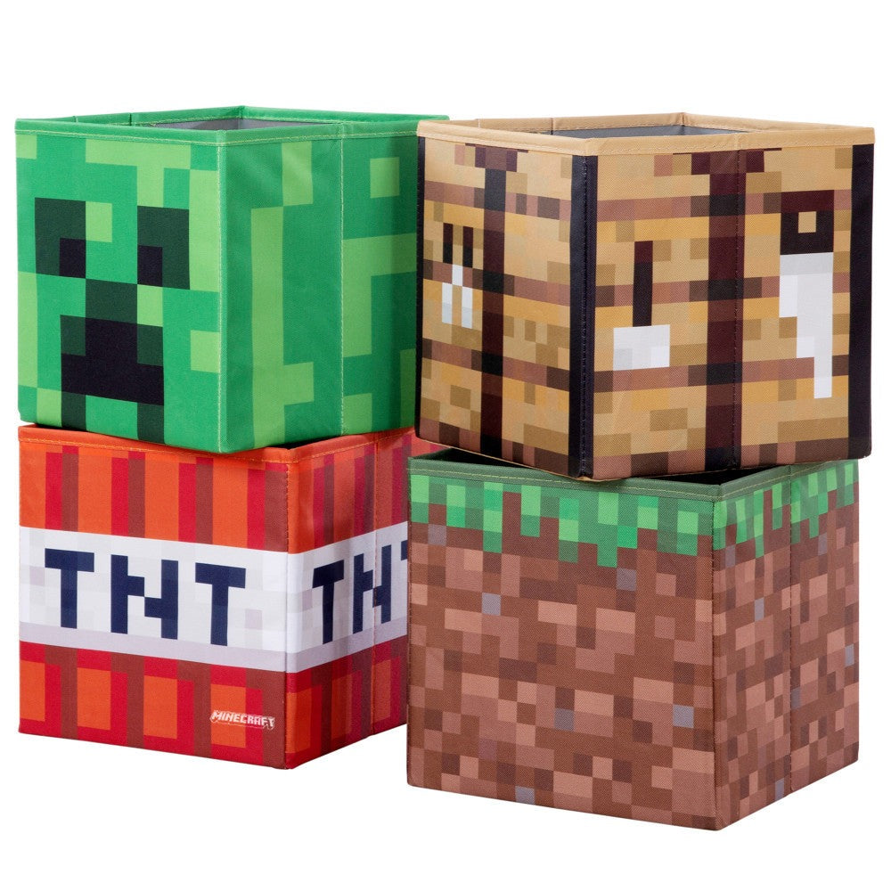 Minecraft Themed Wooden Storage Bench with Cushioned Reading Shelf