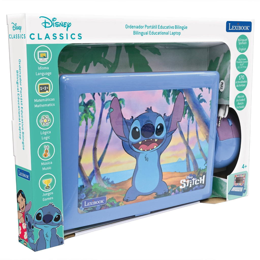 Lexibook Disney Stitch Bilingual Educational Laptop, 170 Activities, Blue
