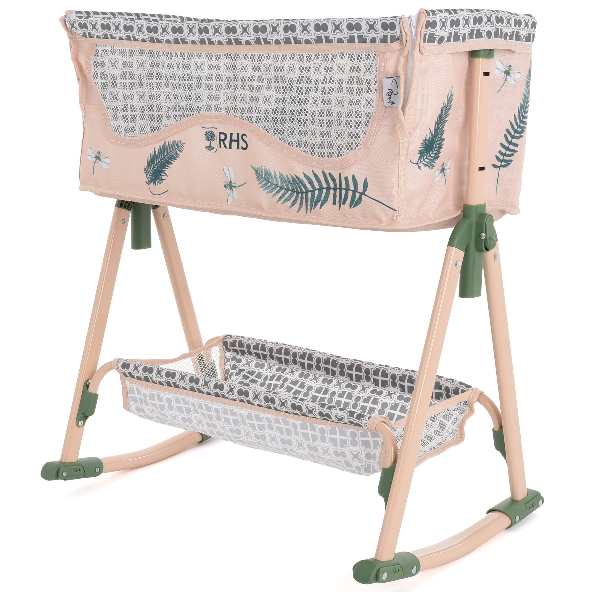 Roma RHS Bedside Crib With Adjustable Height And Rocking Mode For Dolls