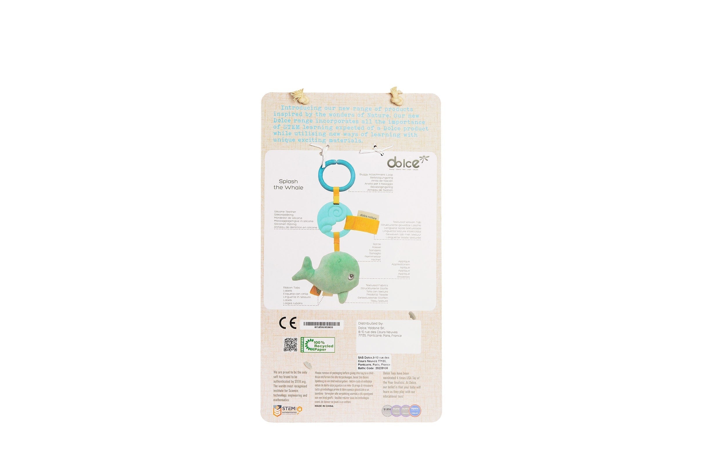 Dolce Splash the Whale Textured Teether Toy with Squeaker - Multi-Color