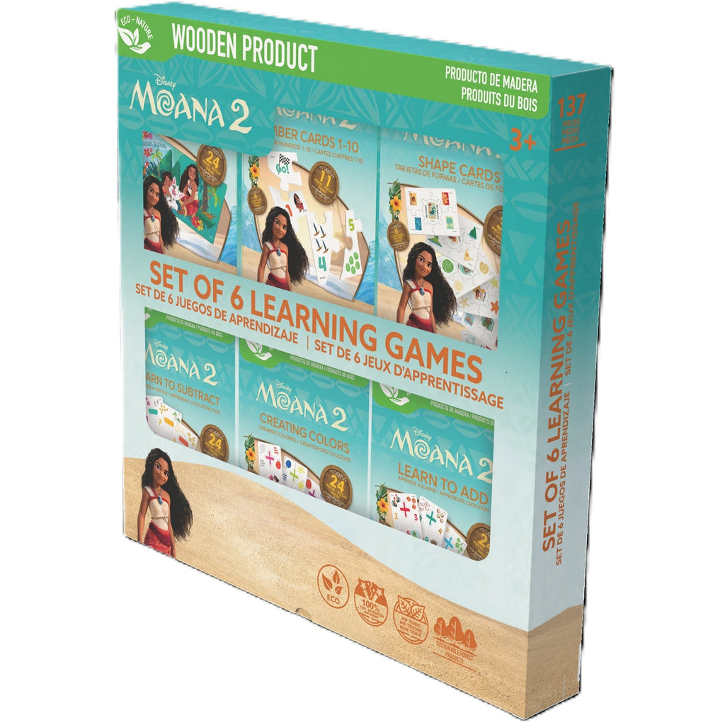 Disney Moana 2 Bilingual Learning Games 6-In-1 Wooden Flash Cards Set