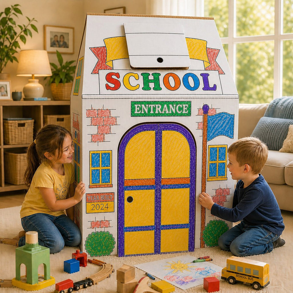 Easy Playhouse School - Decorate & Personalize Cardboard Fort