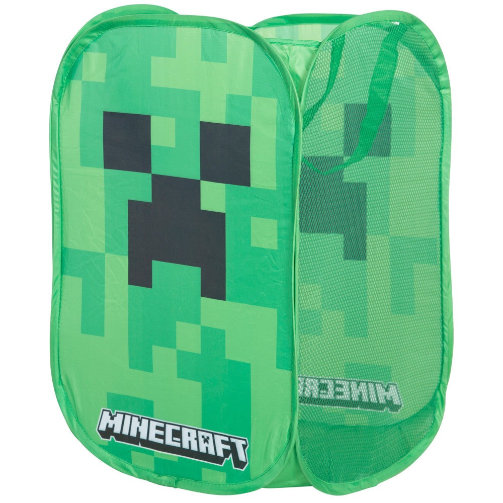 Minecraft Creeper Pop-Up Laundry Basket - Pixel Green Cube Design