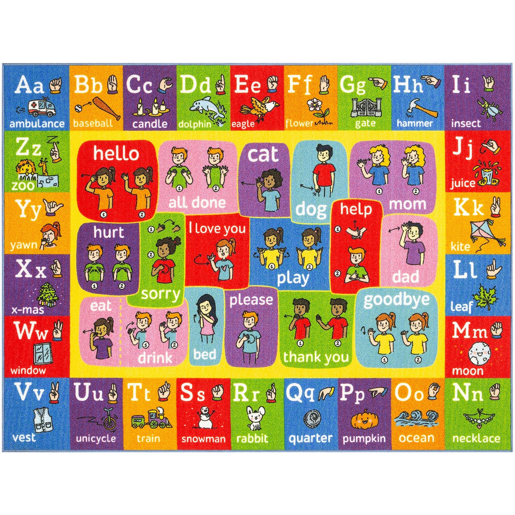 KC Cubs ABC Alphabet ASL Sign Language Educational Rug 3x5 Foot Playmat