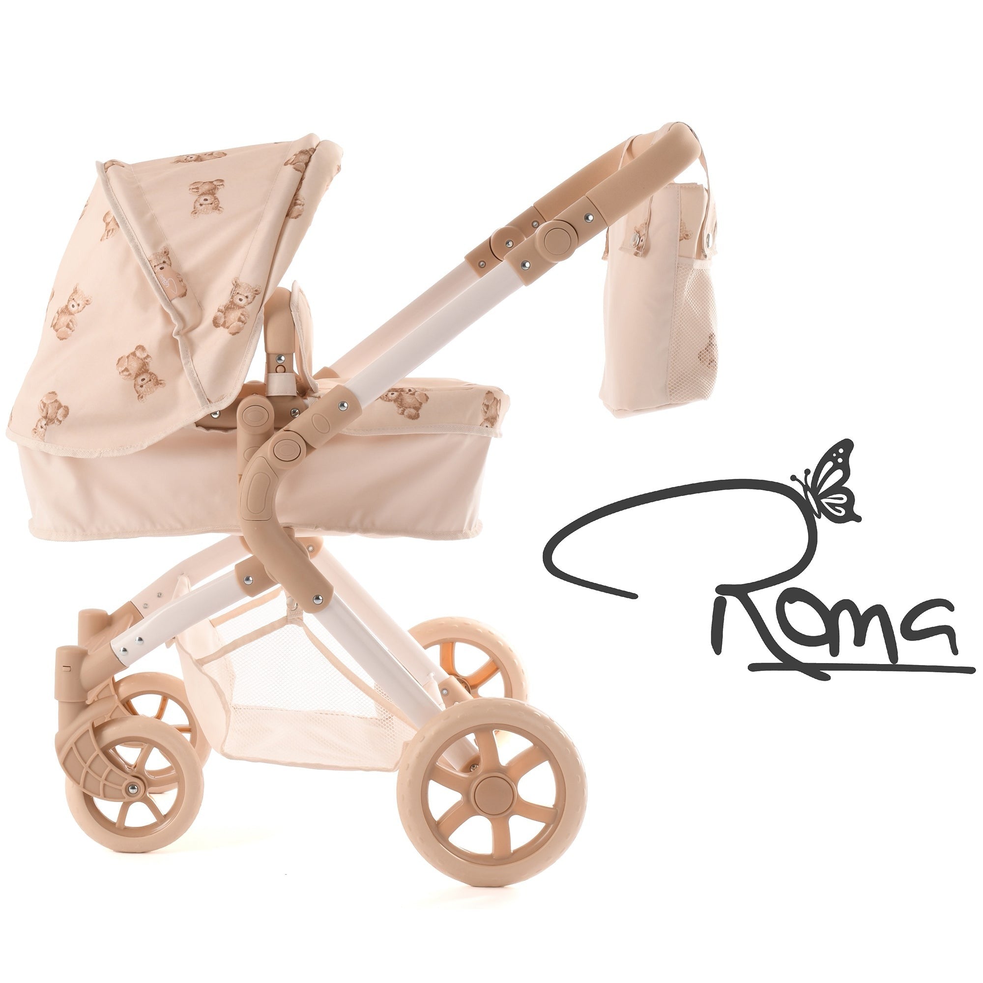 Roma Teddy 2-In-1 Convertible Doll Pram With Adjustable Handle