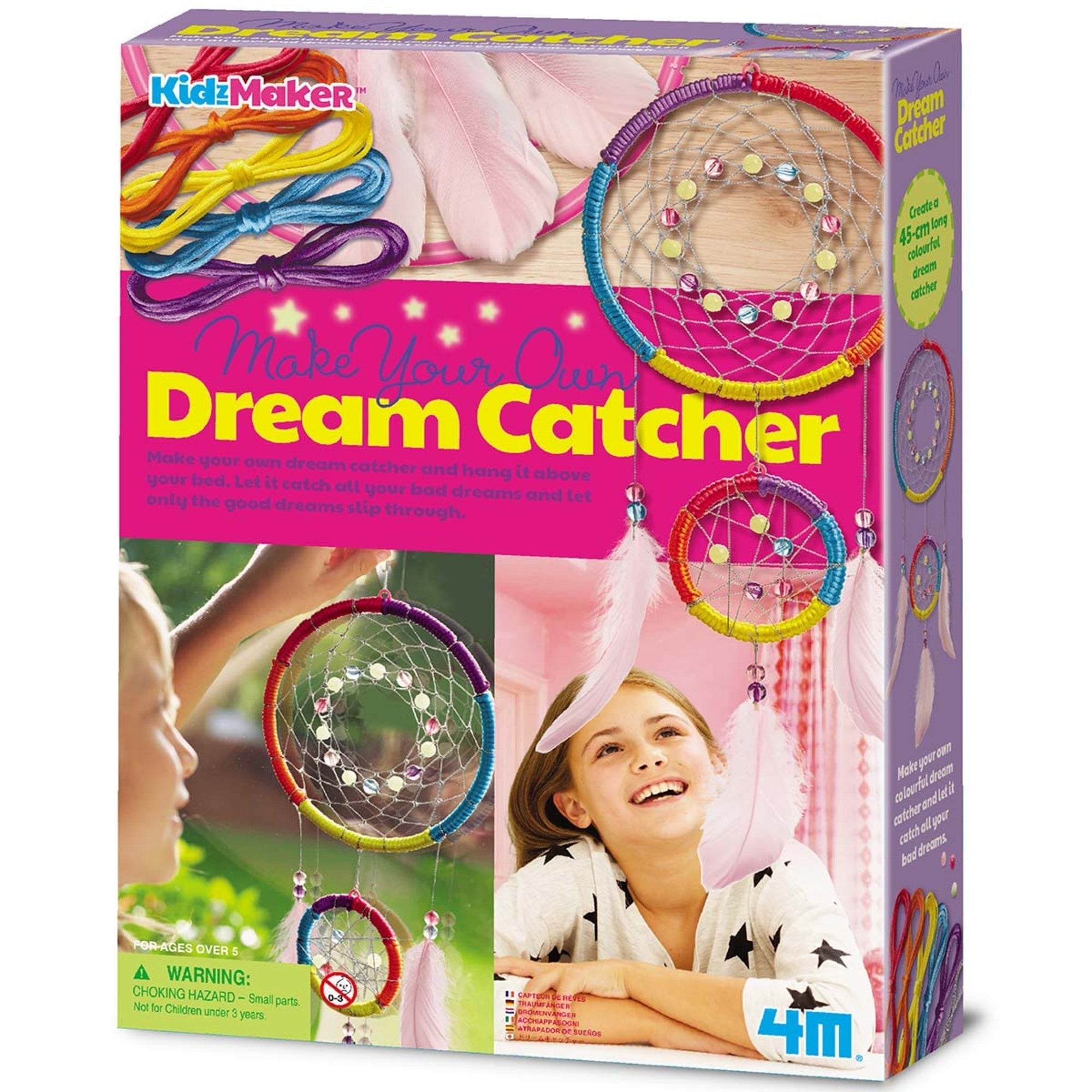 4M KidzMaker Make Your Own Dream Catcher DIY Craft Kit With Glow-In-The-Dark Beads