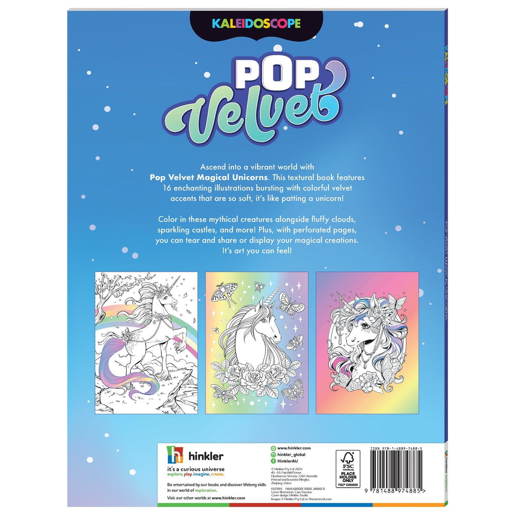 Kaleidoscope Pop Velvet Coloring Book - Magical Unicorns 32-Page