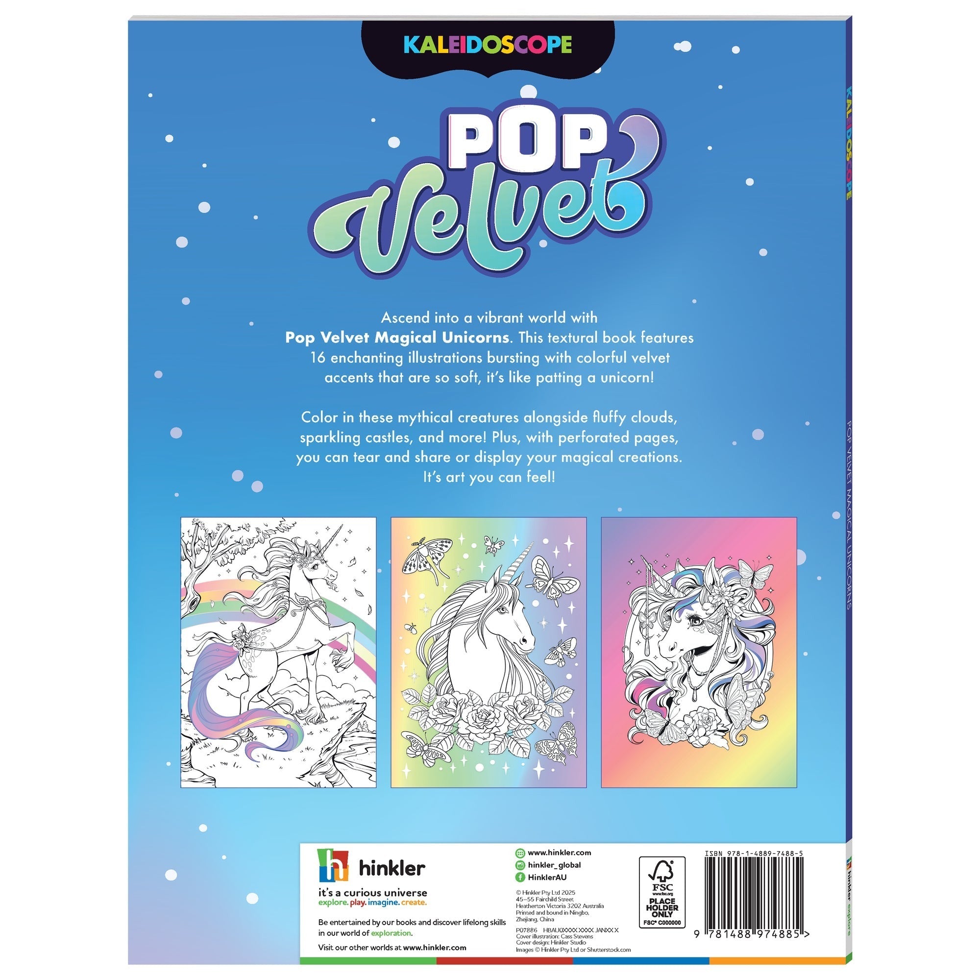 Kaleidoscope Pop Velvet Coloring Book - Magical Unicorns 32-Page