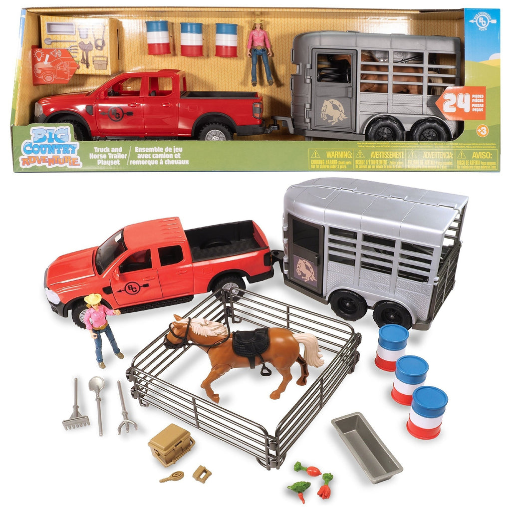 Big Country Adventures Truck & Horse Trailer 24-Piece Playset With Lights And Sounds