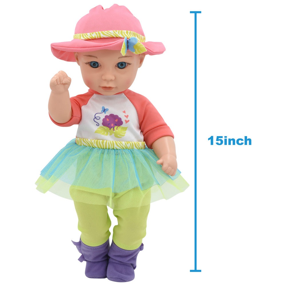 Little Darlings: Hop On Baby & Plush Dino - 15" Baby Doll with Dinosaur Friend