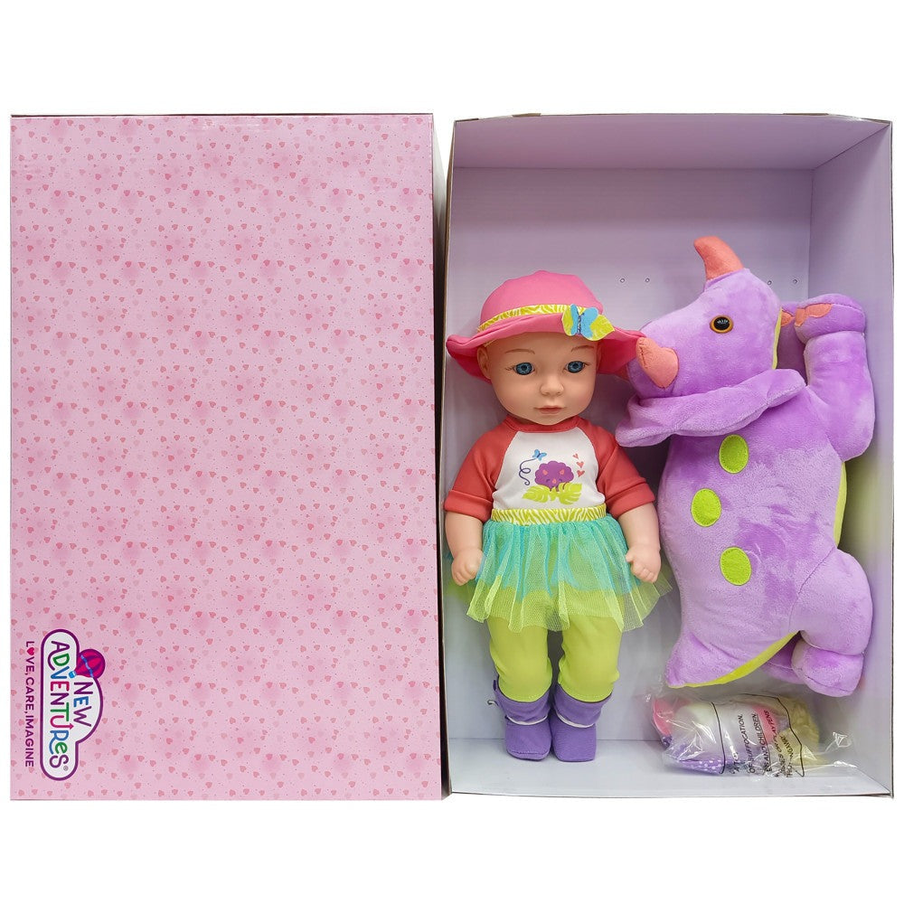 Little Darlings: Hop On Baby & Plush Dino - 15" Baby Doll with Dinosaur Friend