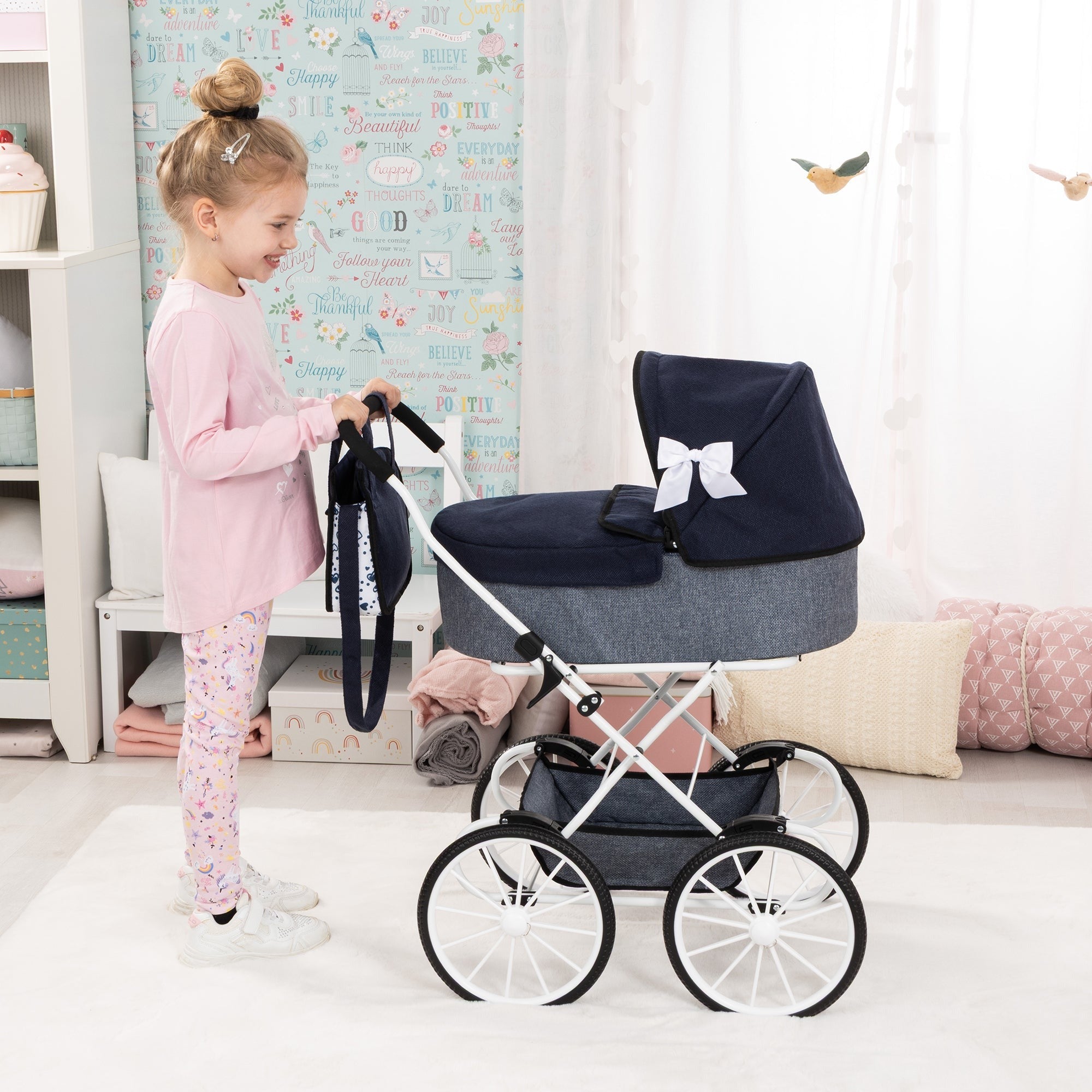 Bayer Design Classic Doll Pram Navy & Grey For Dolls Up To 18 Inches
