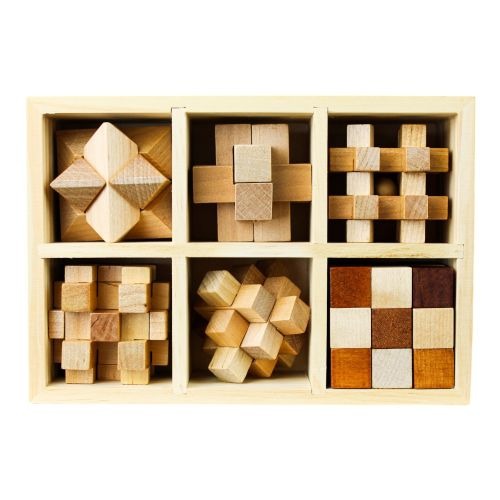 Classic Wooden MindBenders 6-Pack Puzzle Set - Intricate Brain Teasers