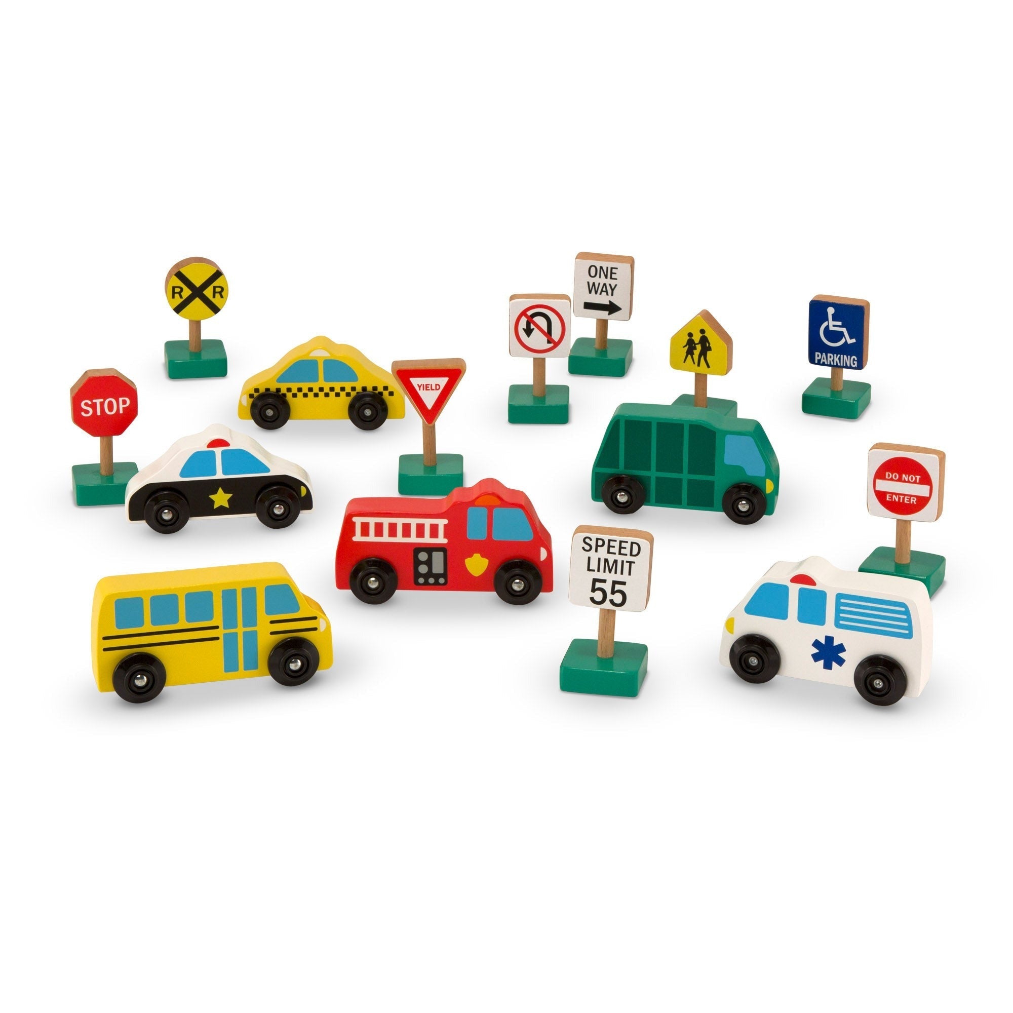 Melissa & Doug Wooden Traffic Adventure Play Set - 15 Pieces
