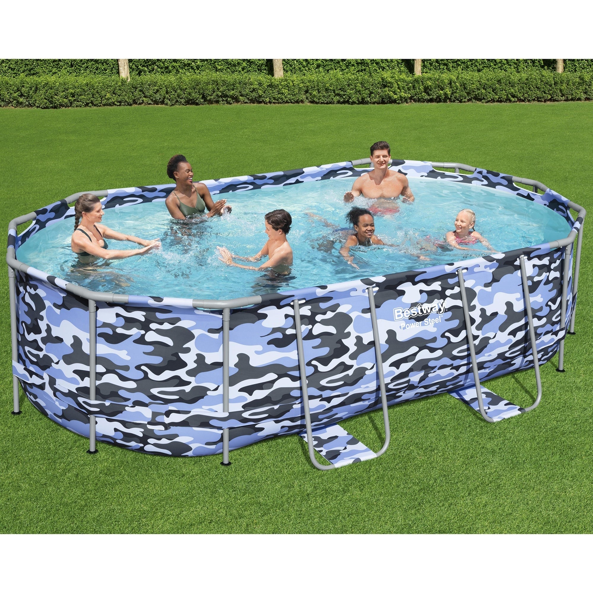 Bestway Steel Pro Max 14 Ft Oval Above Ground Pool Set With Pump, Ladder And Cover
