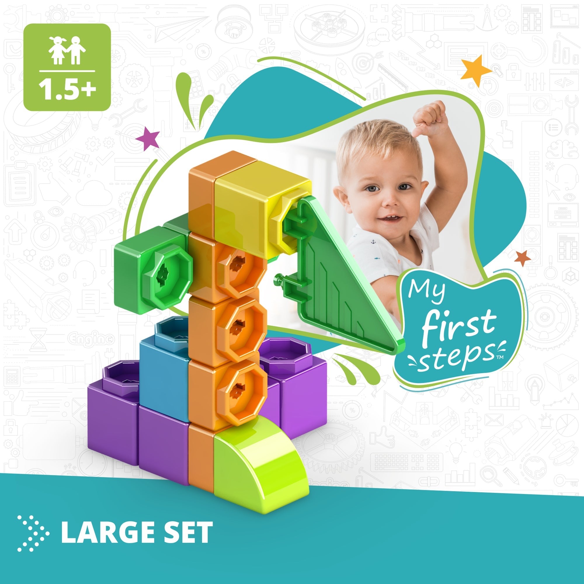 Engino Qboidz Baby: My First Steps 72pc Large Brick Set for Toddlers