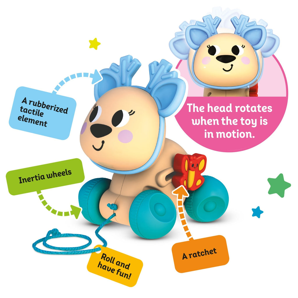 Kids Hits Push & Pull Deer With Inertia Wheels And Rotating Head