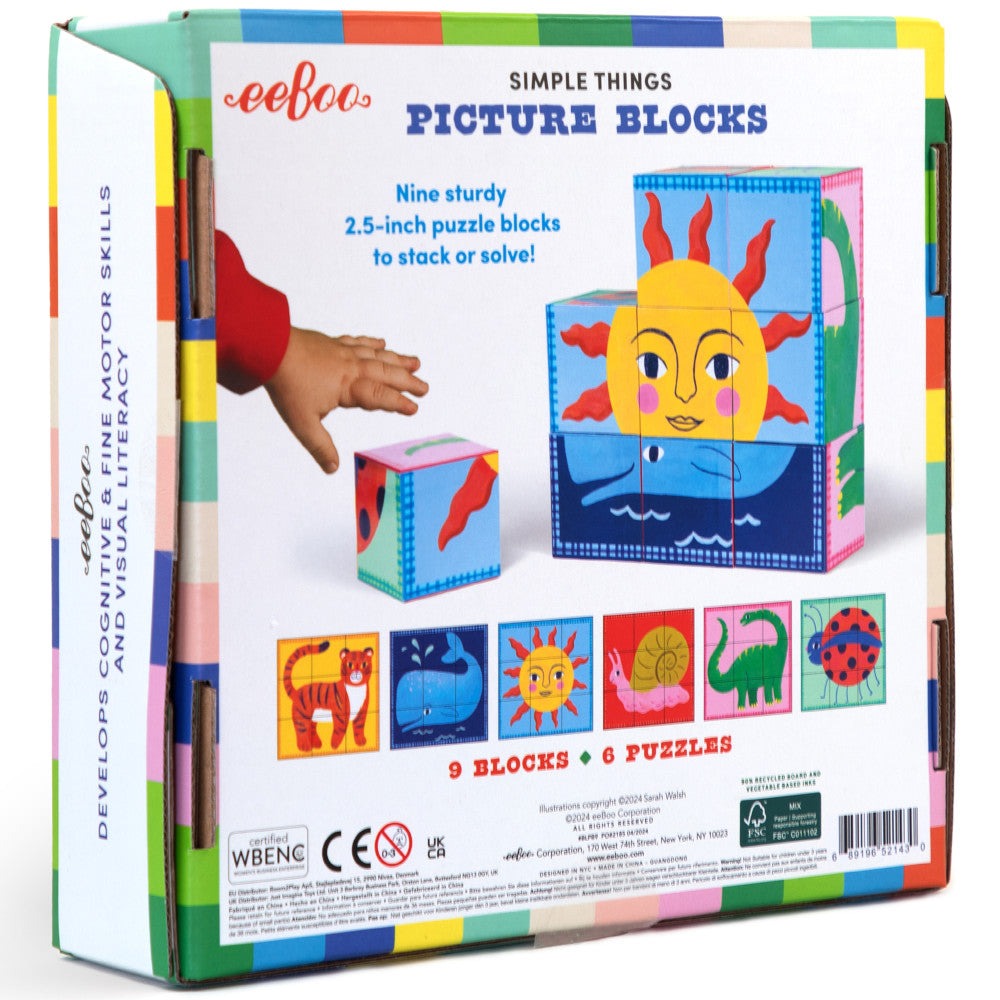 eeBoo Simple Things Picture Blocks - Vibrant 9pc Puzzle Set