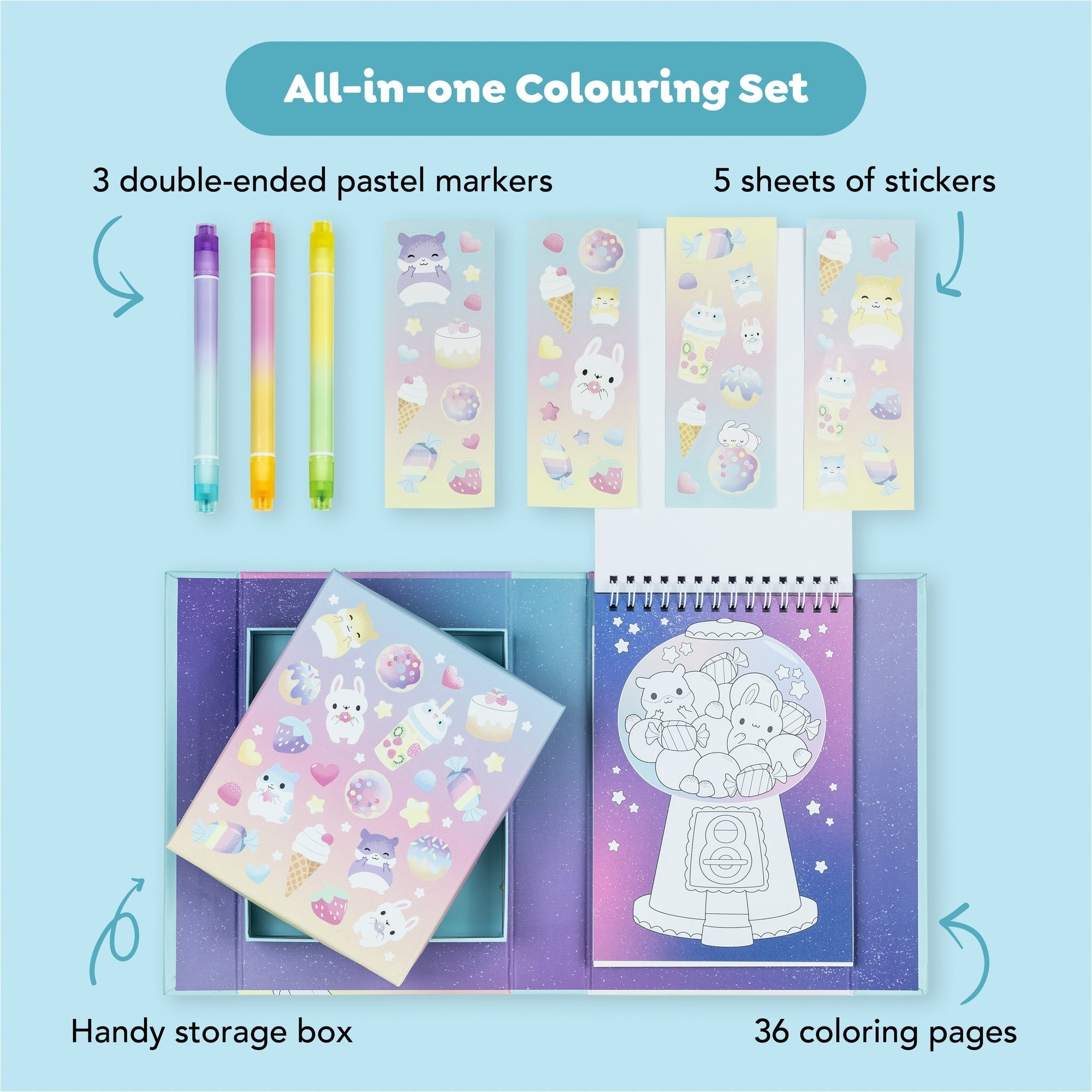 Tiger Tribe Kawaii Café Pastel Coloring Set - Activity Kit for Kids