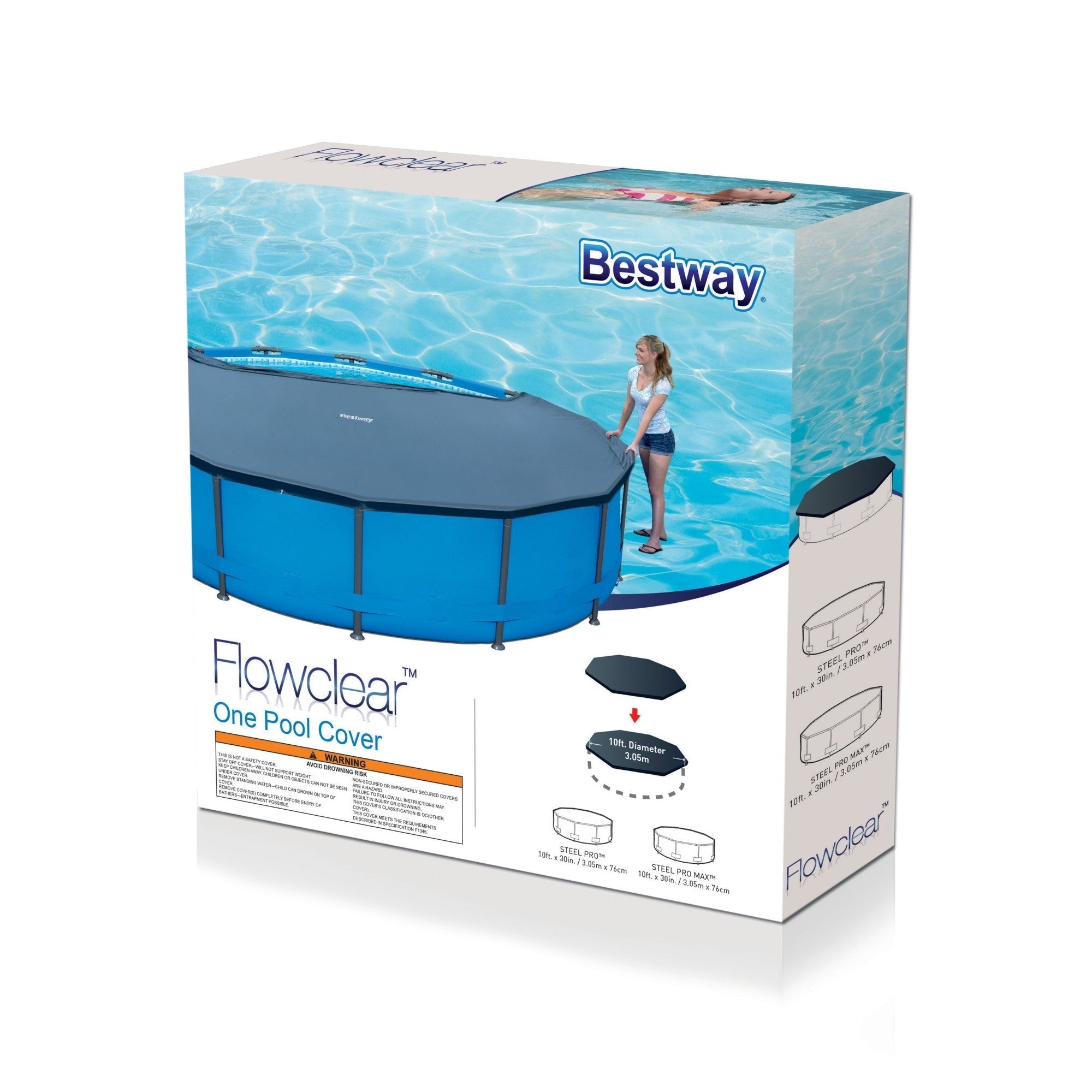 Flowclear Pool Cover For 10-Foot Pools With Drain Holes And Ropes