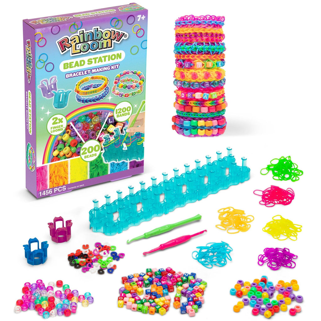 Rainbow Loom Bead Station Bracelet Making Kit With 1200 Bands And 200 Beads