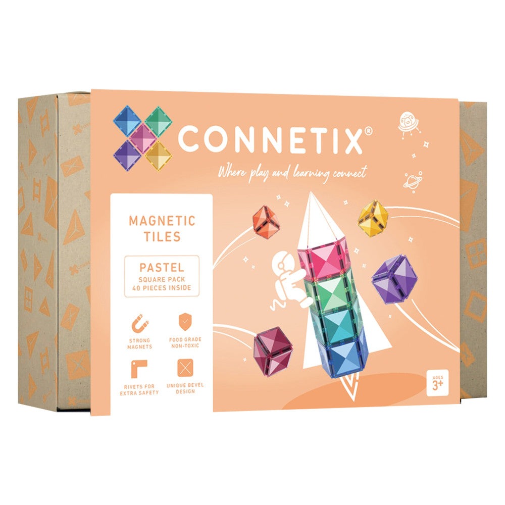 Connetix Pastel Magnetic Tiles 40-Piece Square Pack - Creative Play Set