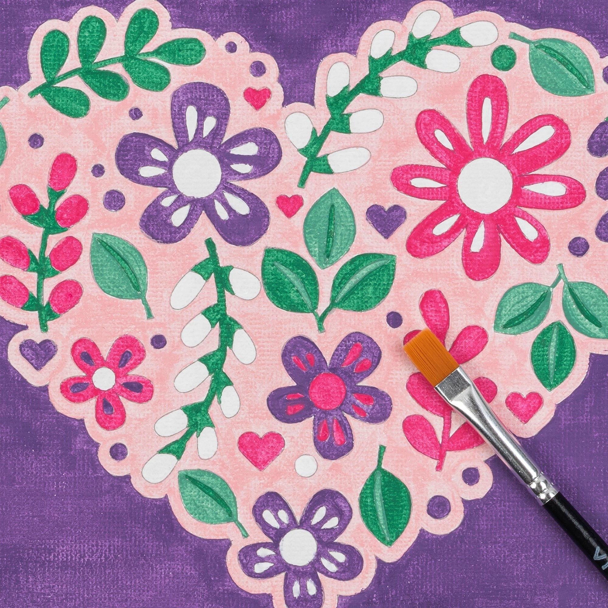 Mini Paint By Number: Flower Heart 6x6 Canvas Kit