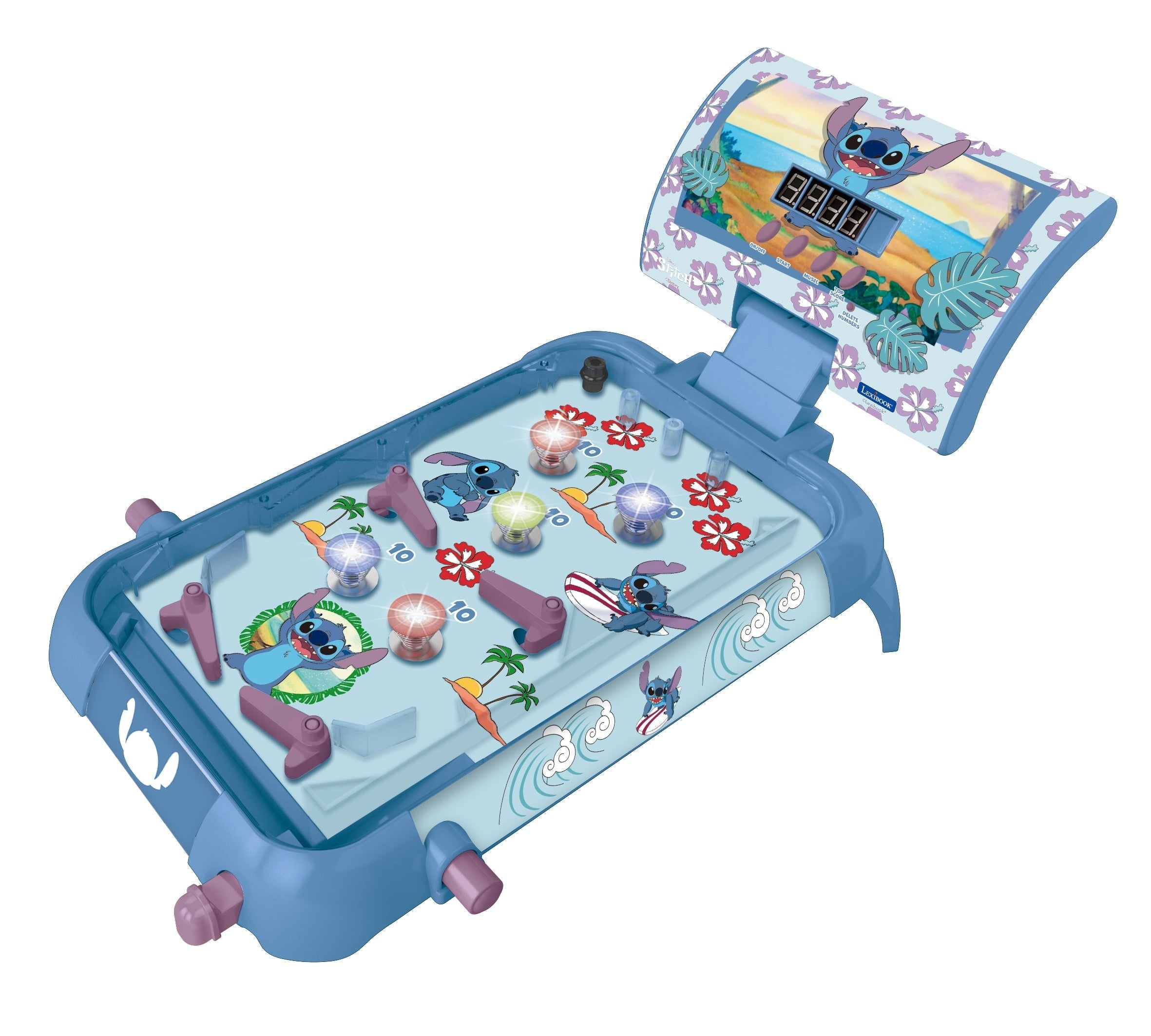 Stitch electronic table pinball with a great design, sounds, lights and digital scoring to play alone or challenge your friends.
