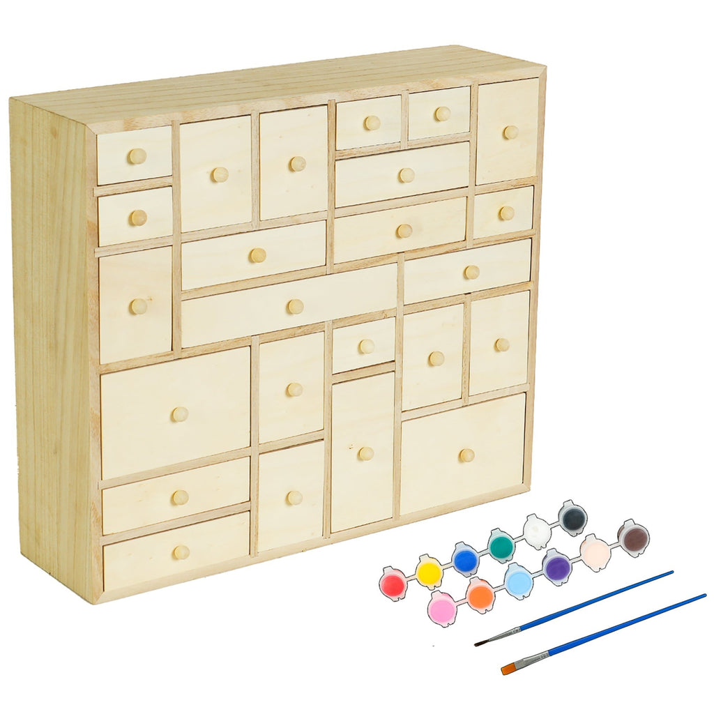DIY Wooden Advent Calendar With 24 Drawers And Paint Set