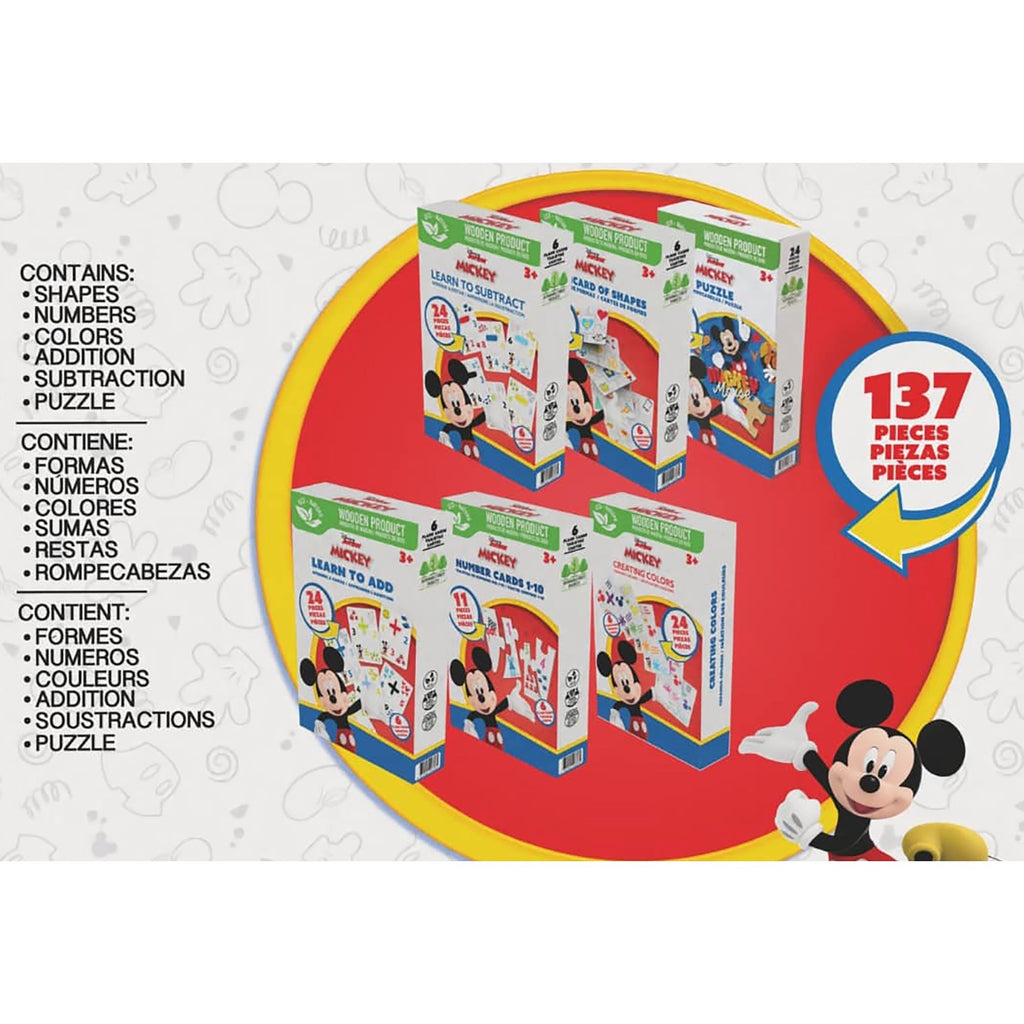 Disney Mickey Mouse 6-In-1 Wooden Learning Games Set With Bilingual Flashcards